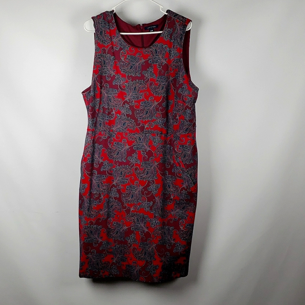 24W Lands' End, Sleeveless Red Paisley Dress WITH POCKETS!